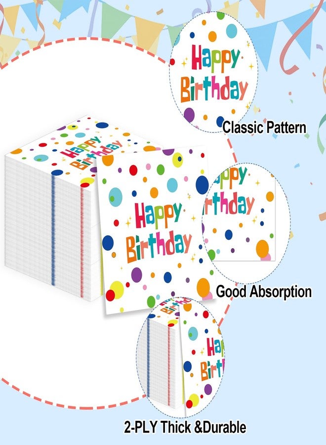 HFBOBP 50PCS Happy Birthday Paper Napkins, Colourful Dots Luncheon Napkins Cocktail Napkins Disposable Tableware Party Decorations Supplies for Kids Birthday, Baby Shower 13 x 13 Inches - Image 4
